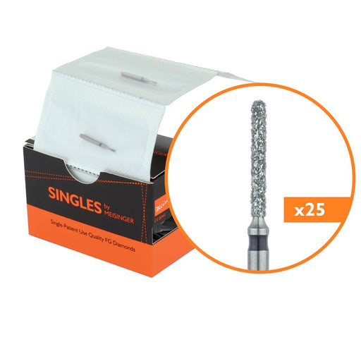 Single-Use Diamond Bur, Sterile, 25 Pack, 1.2mm Ø, Cylinder, Round End, 8mm Working Length, Super Coarse, FG - 1212.7C - Avtec Dental