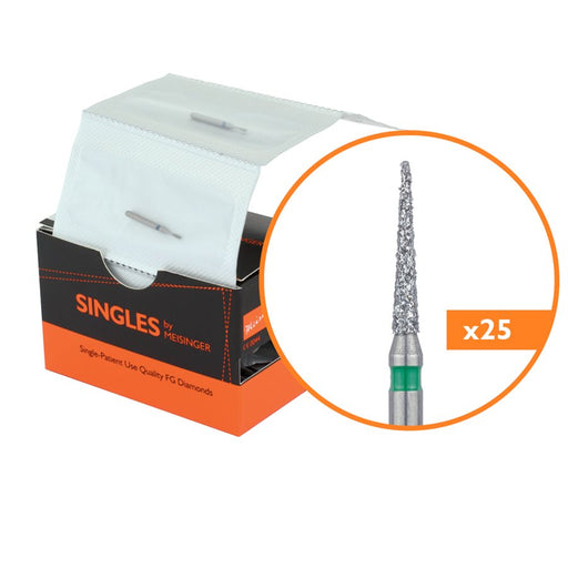 Single-Use Diamond Bur, Sterile, 25 Pack, 1.4mm Ø, Tapered Point, Needle, 8mm Working Length, Coarse, FG - 1314.8C - Avtec Dental