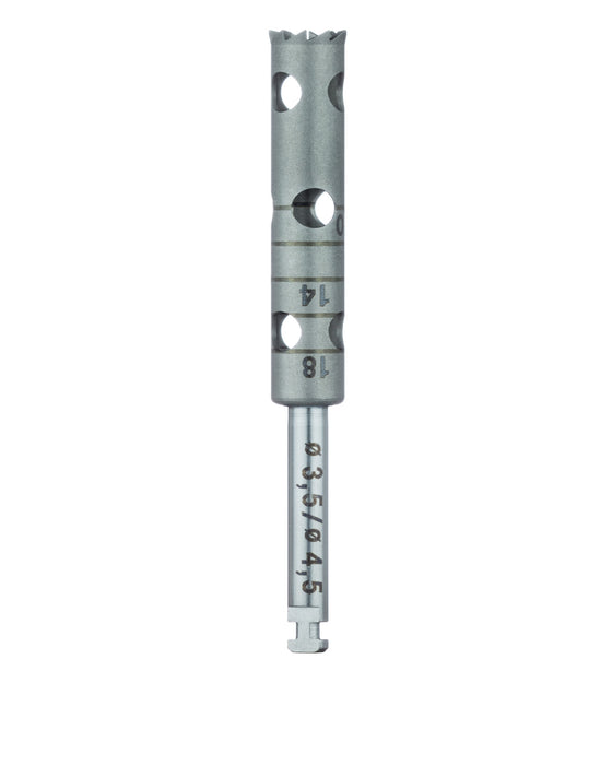 Surgery, Stainless Steel Bur, Extra Long Trephine, 4.5mm External Ø, 3.5mm Internal Ø, RAL - 229XL-035-RAL - Avtec Dental