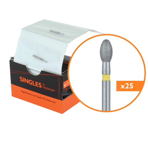 Single-Use Diamond Bur, Sterile, 25 Pack, 2.3mm Ø Finishing, Football, Egg, 4.2mm Working Length, Extra Fine, FG - 3900VF - Avtec Dental