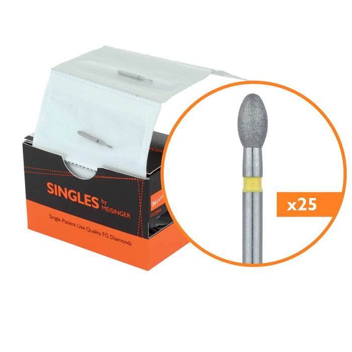 Single-Use Diamond Bur, Sterile, 25 Pack, 2.3mm Ø Finishing, Football, Egg, 4.2mm Working Length, Extra Fine, FG - 3900VF - Avtec Dental