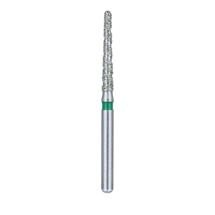 Single-Use Diamond Bur, Sterile, 25 Pack, 1.6mm Ø, Spiral, Tapered, Round End, 10mm Working Length, Coarse, FG - 8116.10C - Avtec Dental
