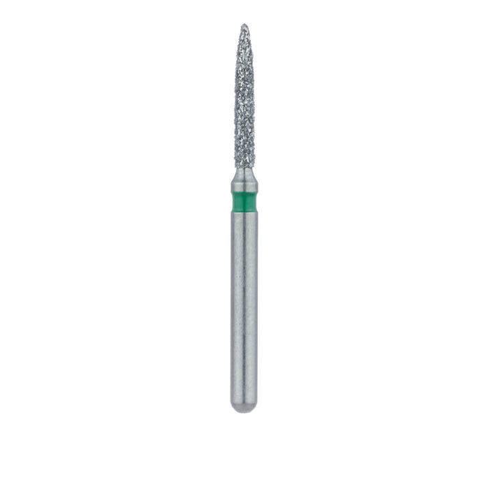 Single-Use Diamond Bur, Sterile, 25 Pack, 1.2mm Ø, Flame, 8mm Working Length, Coarse, FG - 1512.8C - Avtec Dental