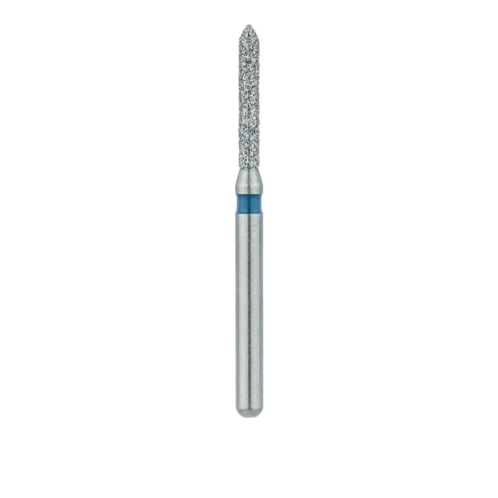 Single-Use Diamond Bur, Sterile, 25 Pack, 1.2mm Ø, Cylinder, Pointed Tip, 8mm Working Length, Medium, FG - 1812.8M - Avtec Dental