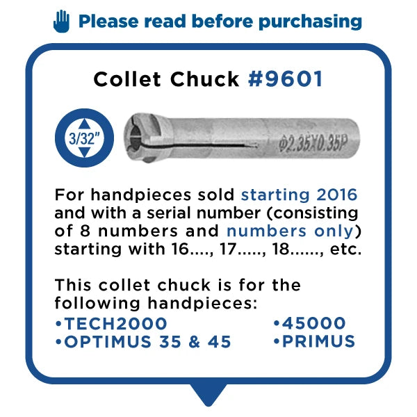 3/32" Chuck for TECH2000/45000/Optimus Handpiece