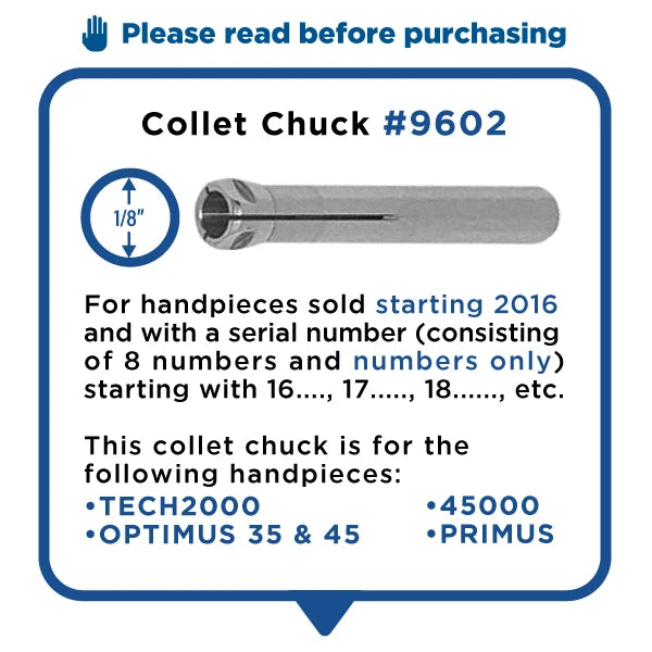 1/8" Chuck for TECH2000/45000/Optimus Handpiece