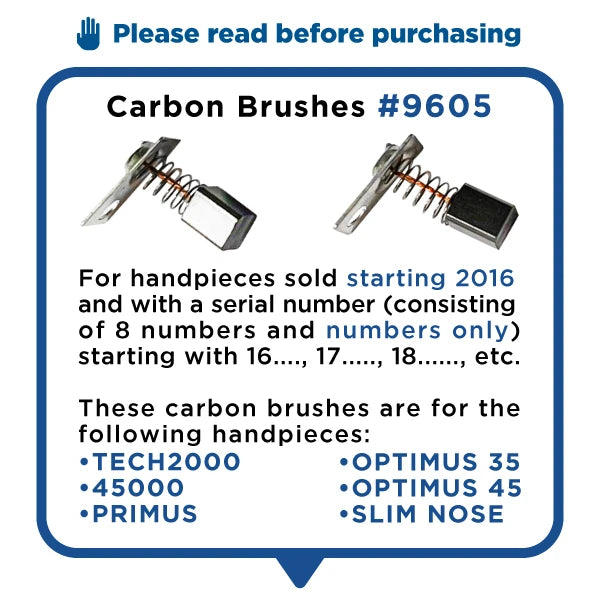 Carbon Brushes (2) for TECH2000/45K/Optimus - NEW STYLE