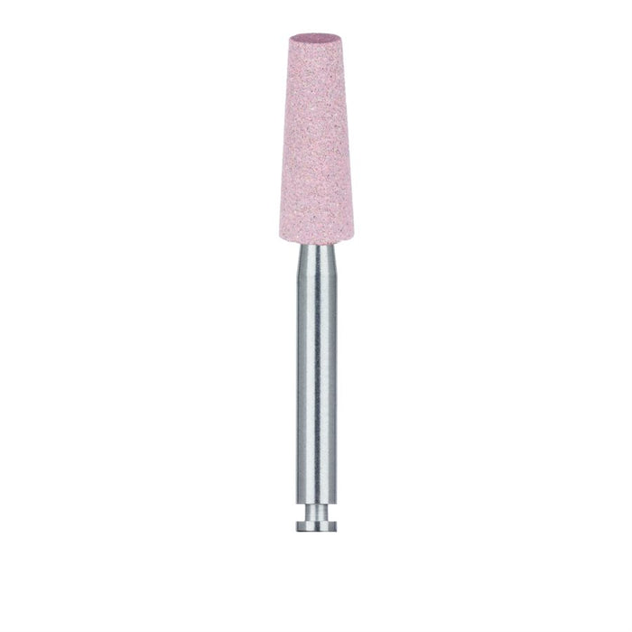 Abrasive, Pink, Tapered Flat End, Diamond Porcelain for Ceramics, Zirconia Sprue Removal, 4mm Ø, Medium RA - 9734G-040-RA-P - Avtec Dental