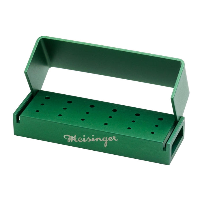 Bur Block, Anodized Aluminum, Green, 3 Rows, 6 RA, 12 FG Sterilizable - GR603 - Avtec Dental