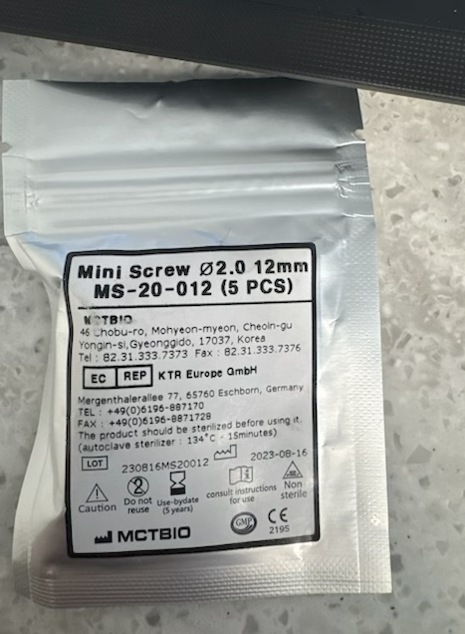MS-20-012 Maxillofacial Mini Plate Screws - 5 per Pack