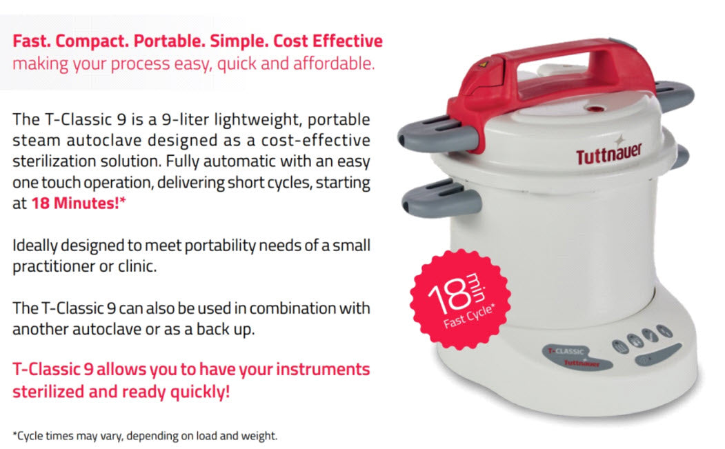 Tuttnauer T-Classic 9 Autoclave Classic Electric Automatic Sterilizer - Avtec Dental